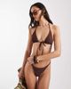 Pieces PIECES narrow triangle tie front bikini top in deep mahogany brown - part of a set - 3