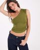 Pieces Pieces one shoulder slinky ruched top in moss green - 1