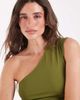Pieces Pieces one shoulder slinky ruched top in moss green - 3