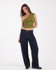 Pieces Pieces one shoulder slinky ruched top in moss green - 4