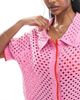 Pieces Pieces open knit boxy polo top in pink and red - part of a set - 3