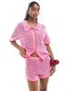 Pieces Pieces open knit shorts in pink and red - part of a set - 1
