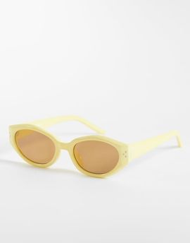 Pieces Pieces oval sunglasses with brown tint lenses in pastel yellow