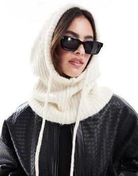 Pieces Pieces oversized balaclava snood in cream melange-White