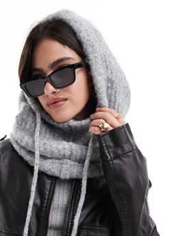 Pieces Pieces oversized balaclava snood in light gray melange