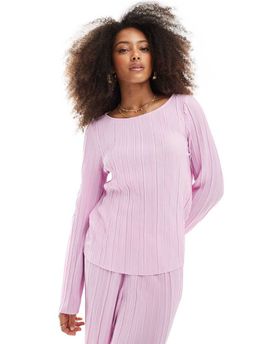 Pieces Pieces plisse long sleeve top in light pink - part of a set