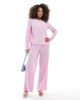 Pieces Pieces plisse long sleeve top in light pink - part of a set - 3