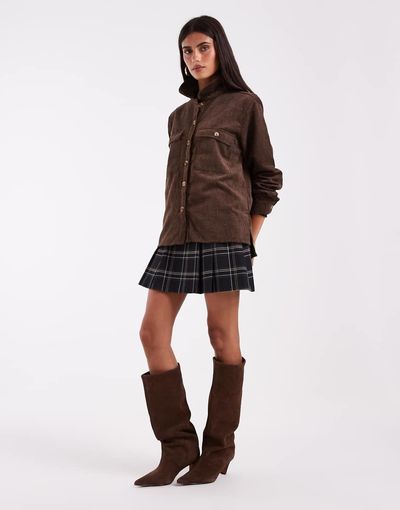 Pieces PIECES pocket detail oversized cord shirt in chocolate brown