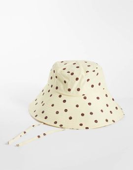 Pieces PIECES polka dot sun hat in pastel yellow and chocolate brown