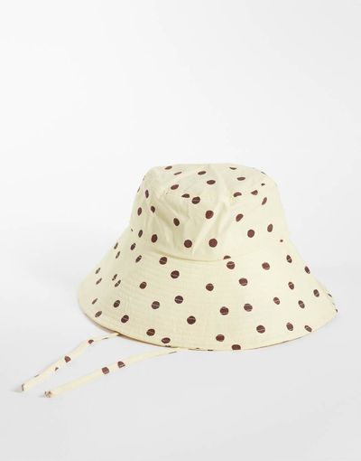 Pieces PIECES polka dot sun hat in pastel yellow and chocolate brown
