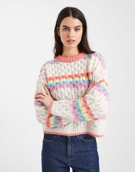 Pieces Pieces rainbow striped knit sweater in white