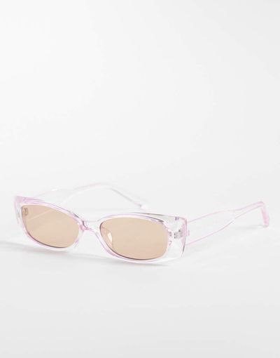 Pieces Pieces rectangular frame sunglasses in clear pink