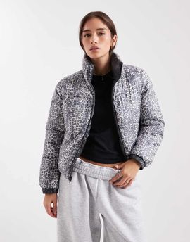 Pieces Pieces reversible padded jacket in tonal leopard print-Multi