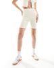 Pieces Pieces ribbed legging shorts with red trim in cream - part of a set-White - 4