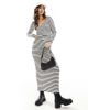 Pieces Pieces ribbed maxi skirt set in cream and black stripe - 1
