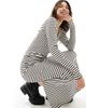Pieces Pieces ribbed maxi skirt set in cream and black stripe - 2