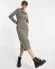 Pieces Pieces ribbed polo midi dress in gray-Green - 1