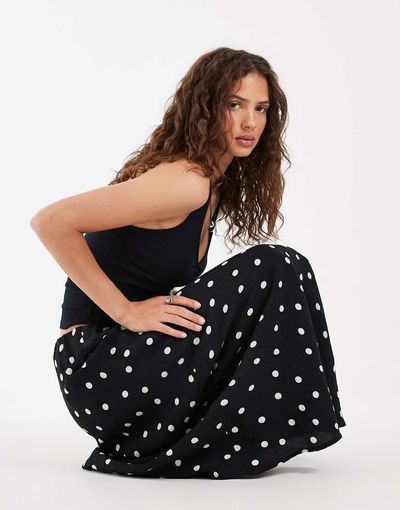 Pieces Pieces satin maxi skirt in black and white polka dot