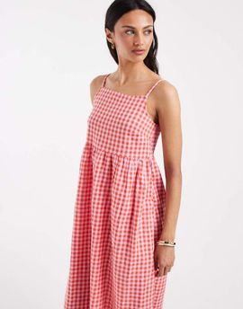 Pieces PIECES seersucker cami maxi dress in pink and red gingham print-Multi