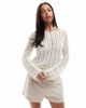 Pieces Pieces self stripe crochet knit cropped top in cloud white - 1