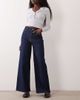 Pieces Pieces Selma high waisted wide leg jeans in dark blue denim - 1