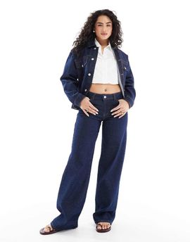 Pieces Pieces Selma wide leg jeans in dark blue denim - part of a set-Navy