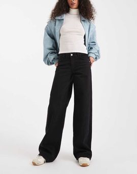 Pieces Pieces Selma wide leg mid rise jeans in black