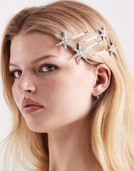 Pieces PIECES sequin star hair clips in silver