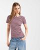 Pieces PIECES short sleeve ribbed T-shirt in pink and burgundy stripe-Red - 1