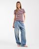 Pieces PIECES short sleeve ribbed T-shirt in pink and burgundy stripe-Red - 2