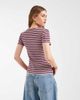 Pieces PIECES short sleeve ribbed T-shirt in pink and burgundy stripe-Red - 4