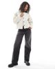 Pieces Pieces short teddy jacket in cream-White - 4