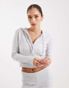 Pieces Pieces shrunken knit hoodie in light heather gray - part of a set