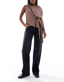 Pieces PIECES Silke mid rise wide leg jeans in black