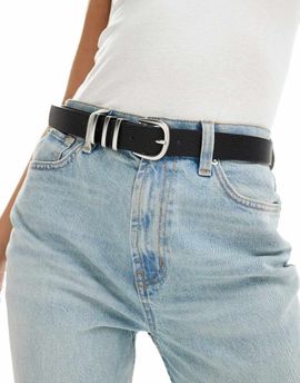 Pieces Pieces silver buckle belt in black