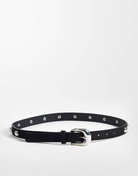 Pieces Pieces silver tone studded leather look belt in black