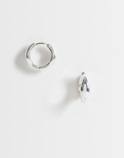Pieces Pieces small chunky hoop earrings in silver tone