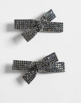 Pieces Pieces small glitter bow hair clips in black and silver