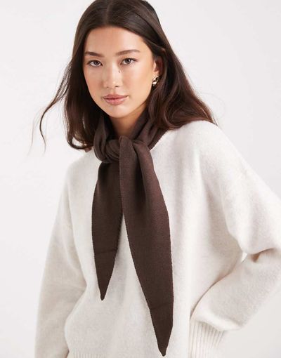 Pieces Pieces small triangle knit scarf in chocolate brown