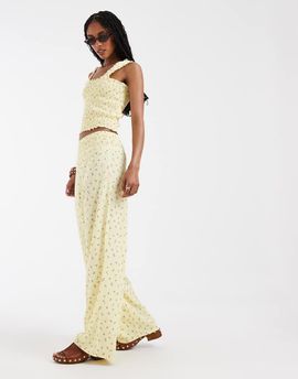 Pieces PIECES smock waist ditsy floral pants in pastel yellow - part of a set