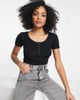 Pieces Pieces snap front ribbed top in black - 1