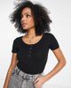 Pieces Pieces snap front ribbed top in black - 3