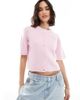 Pieces Pieces soft knit short sleeve cardigan in rose pink - 1