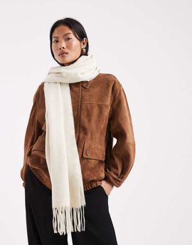Pieces Pieces soft textured tassel scarf in cream-White