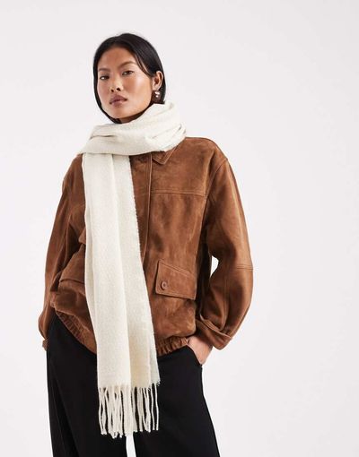 Pieces Pieces soft textured tassel scarf in cream-White