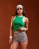 Pieces Pieces Sport Core contrast trim racer neck tank top in green and white - 4