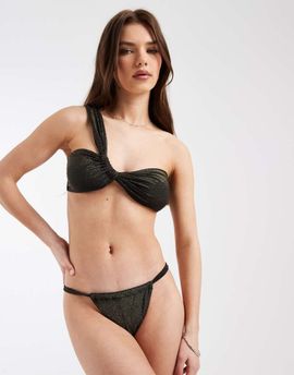 Pieces PIECES string side bikini bottoms in black and gold glitter - part of a set