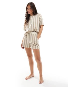 Pieces Pieces striped jersey shorts in beige - part of a set-Neutral