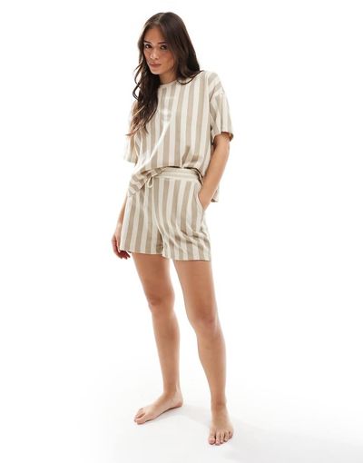 Pieces Pieces striped jersey shorts in beige - part of a set-Neutral