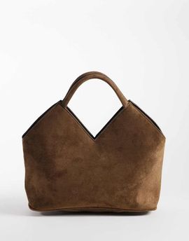 Pieces Pieces suede-look angular shoulder bag in chocolate brown